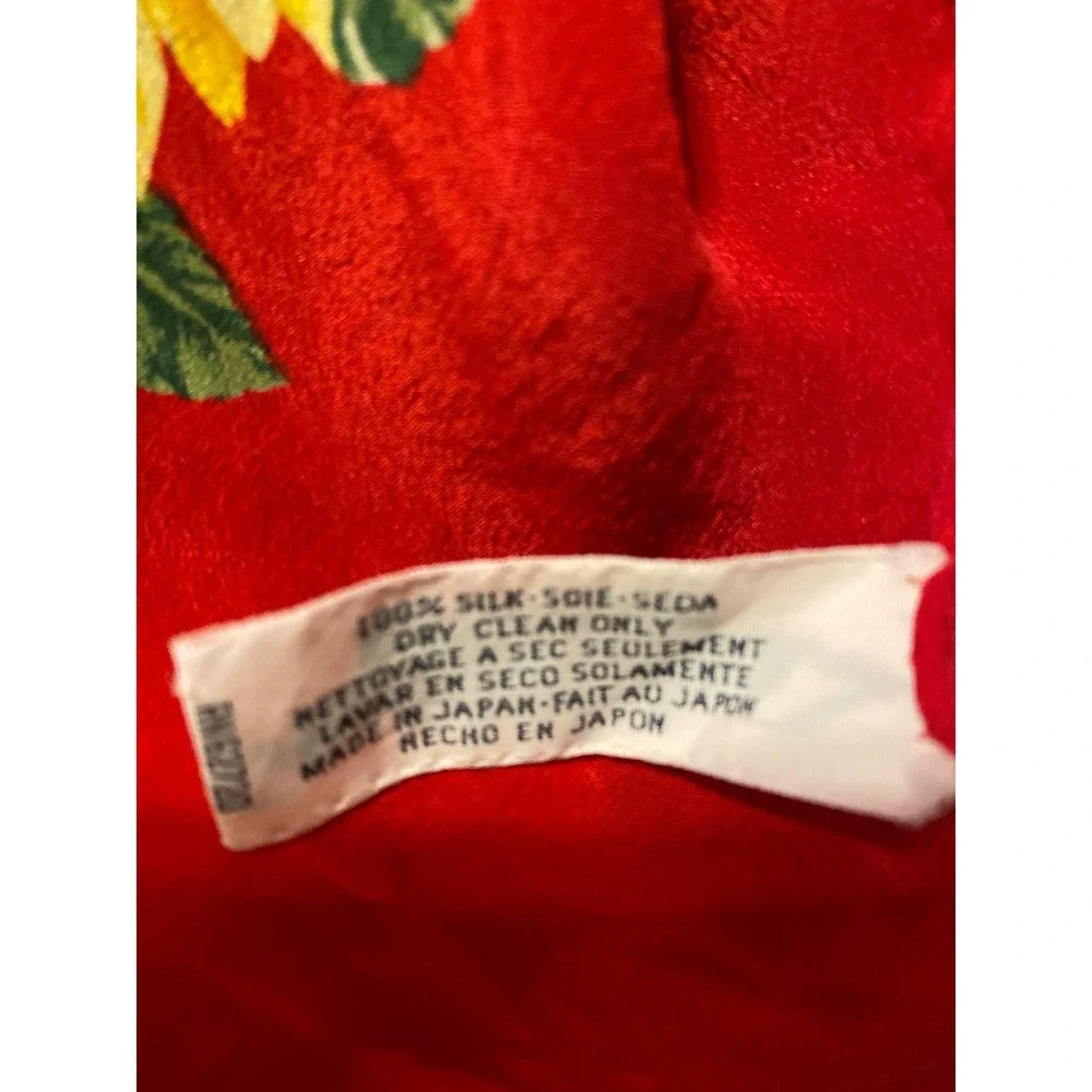 Oscar de la Renta Silk Scarf RedBlack Yellow Sunflower Floral Made in Japan 0196